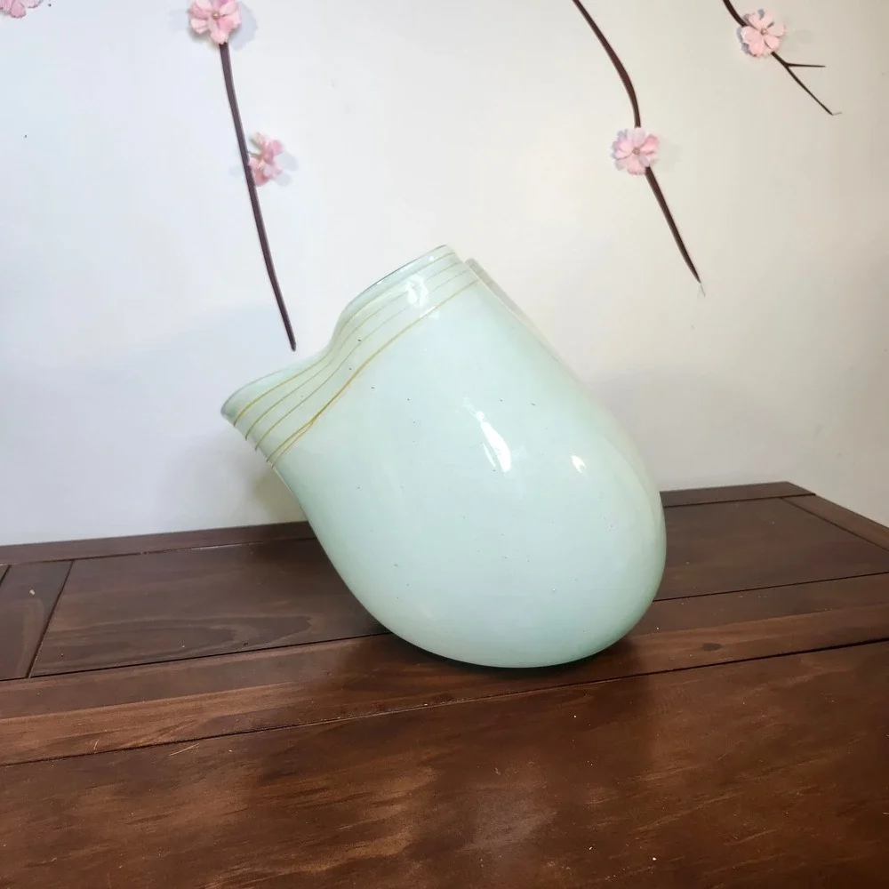 Global Views Seafoam Celadon Art Glass Tilted Asymmetrical Ruffled Vase 12inches